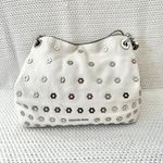 Michael Kors White Leather Silver Floral Bristol Raven Studded Shoulder Bag Hobo Photo 2