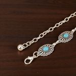 Turquoise Antiqued Style Silver Metal Belt With Carnelian Stone Inlay & Engraved Blue Photo 2
