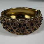 Gold Tone Hinged Bangle Bracelet with Black Faceted Rhinestone Embellishments Photo 0
