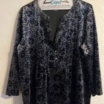 Croft & Barrow  velvet tunic top. Medium. Black & grey. Half button pleated front Photo 0