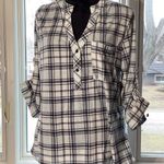 Eden & Olivia Blue And White Plaid Half Sleeve Shirt Photo 0