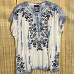 APNY Blue White Tie Dye Embroidered Pullover Top Birds Flowers NWT New XL Photo 1