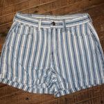 American Eagle blue & white stripe 0 high waist mom shorts Photo 0