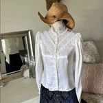 Gunne Sax Vtg 80’s Gunnies cream satin sheer lace Victorian button down feminine blouse M Photo 1