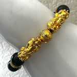 Feng Shui Black and gold tone Mantra Bead Bracelet with Double dragons Photo 0