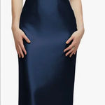Alfred Sung NEW  Strapless Bow Belt Satin Twill Column midnight blue Gown Sz 10 Photo 0