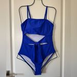 Viottiset Women's Bandeau One Piece Swimsuit Strapless High Cut Out Blue Small Photo 1