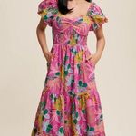 Listicle NWT  Floral Puff Sleeve Tiered Smocked Maxi Poplin Cotton Dress LARGE Photo 0