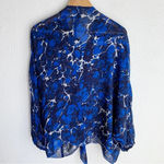 ZARA  Printed Blouse with Bow Semi-sheer Blue Sz Medium Photo 5