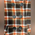 Charming Charlie  Pea Coat Women’s Size M Orange & Brown Plaid Jacket 3/4 Sleeves Photo 3