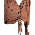 LA Hearts L.A. Hearts Women's M Long Sleeve Lace Up Crop Top Brown Sweetheart Neck Boho Photo 3