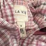 La Vie Rebecca Taylor Cold Shoulder Lurex Plaid Midi Dress Size Small Pink Photo 7