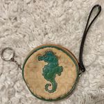 Coach  Signature Green Patent Leather Seahorse Round Wristlet Coin Purse Keychain Photo 0
