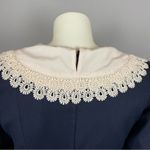 Vintage Victorian Dress Lolita Lace Collar Navy Blue Bow Back Whimsigoth Pockets Photo 10