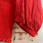 Free People  Red Ruched Sleeve Blouse Photo 2
