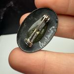 Cobalt Blue & White Enamel Floral Design Handcrafted Oval Metal Brooch Pin Photo 6