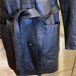 Amalfi Leather belted Jacket black trench Coat Size Medium 90’s Y2K matrix Photo 3