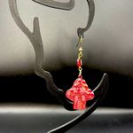 Red & Orange Cottage Mushroom Earrings with Beads Photo 2