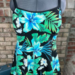 one piece swimsuit swimdress Vintage floral blue black green Size 12 Photo 0