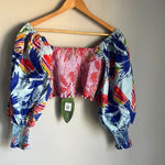 Farm Rio NEW  Mixed Birds Puff-Sleeve Smocked Crop Top Photo 1