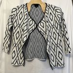 Lumiere Women’s Size Medium Cardigan‎ Sweater Ivory Blue Diamond Geo Pattern Photo 0