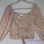 New! Heatherly floral print‎ long sleeve smocked tie front top, size M Orange Size M Photo 1