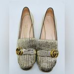Gucci Gold Metallic leather GG fringe Marmont 30mm Heeled Loafer pumps EU 41 Photo 3