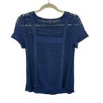Lucky Brand  Navy Blue Crocheted Blouse Small Photo 0