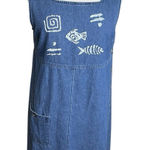 Vintage Blue J Jumper Dress Womens Small 100% Cotton Denim Shift Fish Print Boho Photo 0