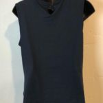Doncaster  Navy Sleeveless Blouse with Black Mesh Sheer Detail Large Photo 3