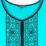 Adrianna Papell Large Tank Top Handkerchief Hem Green Black Embroidered 582 Photo 4