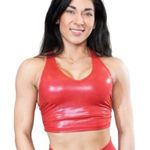 ACBikinis NWT Metallic Racerback Cropped Tank Sports Bra in Red Size Medium Photo 0