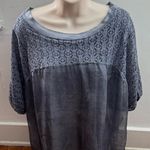 H Trend Made in Italy grey silk 3/4 sleeves blouse, size L boatneck lace lined Gray Size L Photo 0