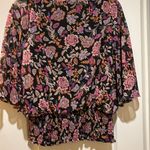 SAME AND JESS…BLACK AND PINK ORANGE AND PURPLE FLORAL BLOUSE SHEER OVERLAY LINED Black Photo 5