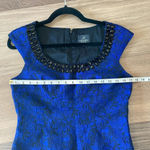 Adrianna Papell Black Blue Jacquard Brocade Beaded Embellished Sheath Dress 8P Photo 2