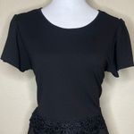 Haute Monde Black Peplum Lace Hem Pleated Short Sleeve Blouse Sz Medium Feminine Photo 1