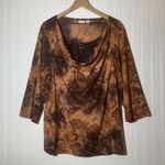 Cato Woman 22/24W Boho Paisley Blouse Brown Lace Burnout Cowl Neck Sequins Y2K Size undefined Photo 1