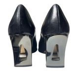 Black Leather Block Heel Pumps Cut Photo 1