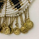 Egyptian Inspired Necklace Coins Seed Beads White Black Gold Photo 1