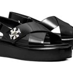Tory Burch  Leather Black and Silver Turnlock Platform Sandals, US 10 Photo 0