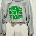 Pinches Get Stitches Cropped Sweater Sweatshirt XS Gray Photo 0