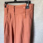 TINY Wide Leg Pants Womens Size S Neutral High Waist Pleated Cuffed Retro Orange Photo 2