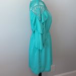 Si Style Turquoise Crochet Ruffle Sleeve Mini Dress Medium Blue Photo 4