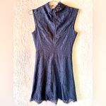 Liza Lux Navy Blue Lace Eyelash Fringe Scalloped Hem Sleeveless Party Dress Midi Photo 2