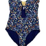 Anne cole NEW Studio Women's Smocked Tab Bandeau One Piece Swimsuit Blue Size 12 Photo 1