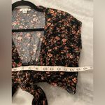 American Eagle  Size S Black Floral Cap Sleeve Front Tie Smocked Waist Crop Top Photo 6