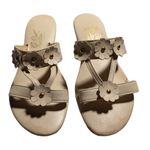 Vtg 1970s Island Slipper Ivory Faux Leather Flower Wooden Wedge Slide Sandals 6 Tan Photo 1