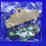 New bohemian geometric pattern faux turquoise earrings antique finish 3 pair Blue Photo 4
