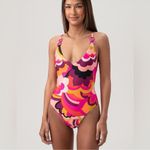Trina Turk NWT WOMEN'S FAN FAIRE TWIST BACK HALTER PLUNGE ONE PIECE SWIMSUIT Photo 6