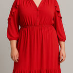 London Times ‎ Woman Red Ruffle Sleeve Midi Dress Photo 0